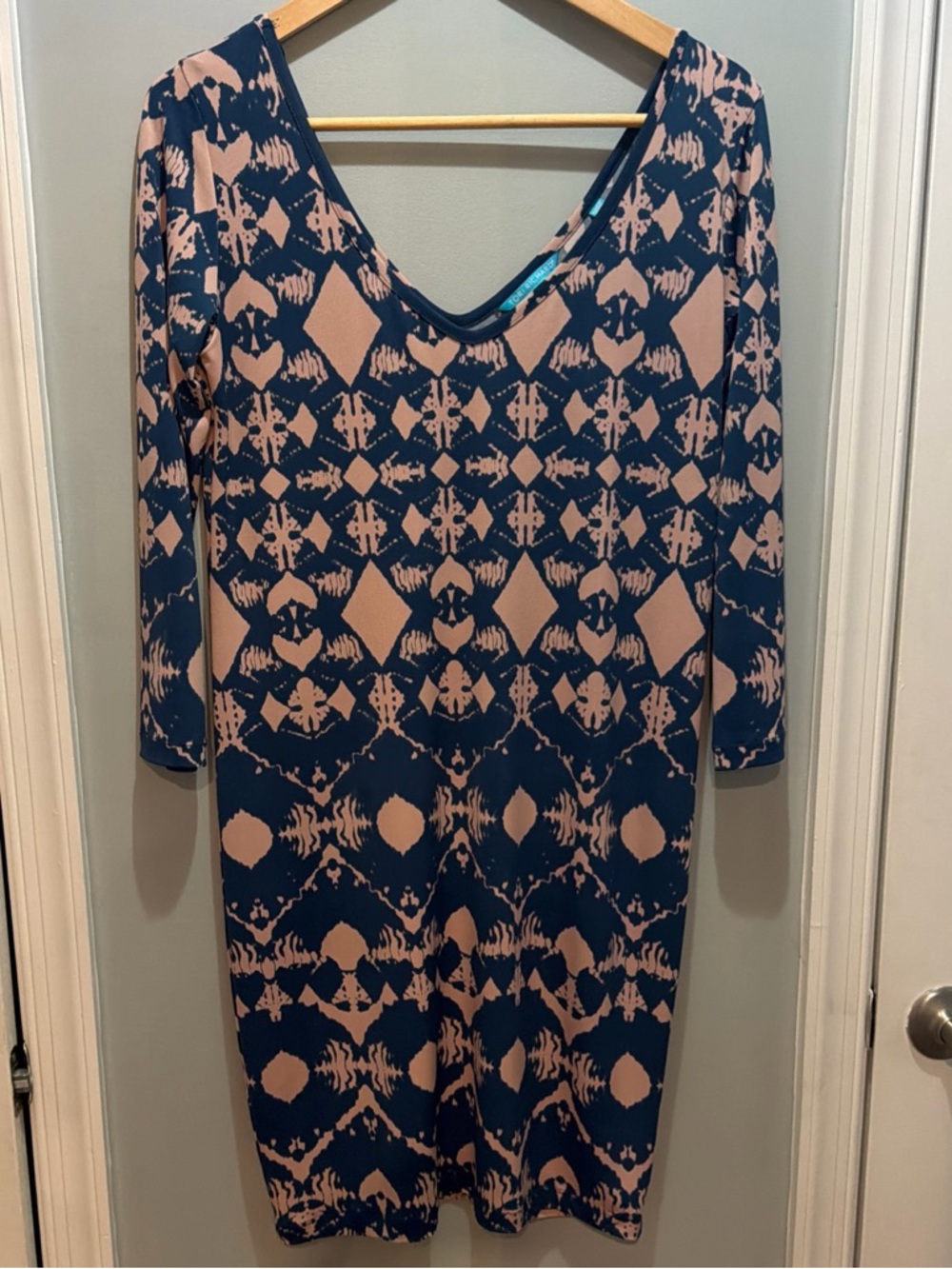 Tori Richard Navy and Blush Geometric Midi Dress